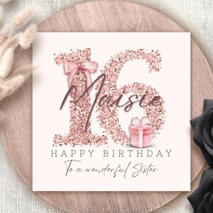 Cartão de aniversário personalizado com glitter rosa para qualquer idade, cartão de felicitações para qualquer relacionamento, cartão de presente para a idade dela, cartão de feliz aniversário para comemorar um marco