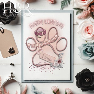 Personalisierte Geburtstagskarte für den Hund, Happy Woofday Personalisierte Hunde-Geburtstagskarte, jedes Alter Doggy Bday Haustier-Liebhaber-Tatzen-Abdruck-Gefühlskarte