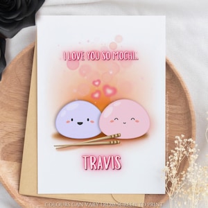 Gepersonaliseerde I Love You So Mochi-wenskaart Leuke Japanse dessertwoordspeling Verjaardagskaart Mochi Valentines Kawaii Love-verjaardagskaart