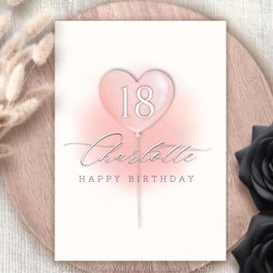 Gepersonaliseerde naam roze ballon verjaardagskaart dames gelukkige verjaardag eenvoudige leuke wenskaart girlie vrouwelijke verjaardagskaart