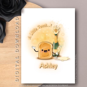 DIGITALER DOWNLOAD Personalisierte Ein kleiner Toast Grußkarte Vielseitige Feier Karte Neuer Job Hochzeit Glückwünsche Kawaii Jahrestag