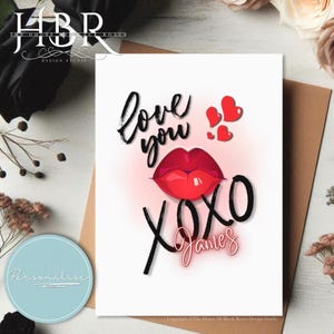 Carte de voeux personnalisée Love You Lips Carte d'amour pour anniversaire Saint Valentin Je t'aime Carte postale de câlins et de bisous