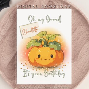 デジタルダウンロード パーソナライズされたOh My Gourd It's Your Birthdayカード 愛らしいグリーティングカード コテージコア 美的パンプキンヘッド 秋のテーマ