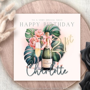 Carte d'anniversaire personnalisée champagne tropical 21e nièce Carte de voeux 30e anniversaire Carte sentiment soeur Carte d'anniversaire de tout âge