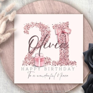 Biglietto di auguri personalizzato per il 21° compleanno della nipote, biglietto di auguri per il 21° compleanno della nipote, ventunesimo compleanno, regalo per la sua età, buon compleanno 21 oggi