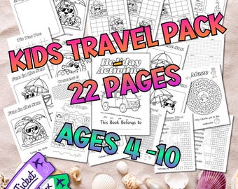 Kids Travel Activity Pack Printable – 22 Road Trip and Airplane Games – Busy Book for Ages 4 to 10 – Colouring, Puzzles and Word Games