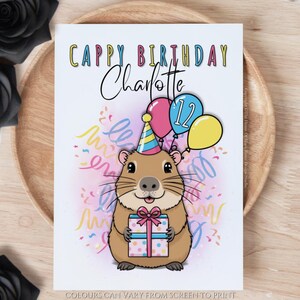 Personalisierte Cartoon Capybara Geburtstagskarte Cappy Geburtstag Grußkarte Tier Kinder Lustig Humor Geburtstag Wortspiel Karte Lustige Geburtstagskarte