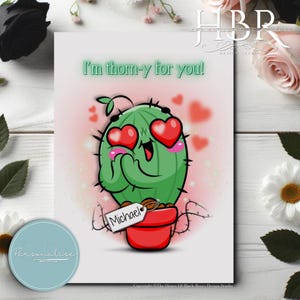 Personalizzato Sono spinoso per te! Biglietto di auguri per anniversario Biglietto di auguri per San Valentino con cactus kawaii stravaganti Biglietto d'amore personalizzabile con cactus divertenti
