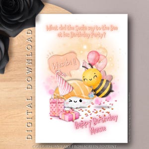 TÉLÉCHARGEMENT NUMÉRIQUE Carte d'anniversaire personnalisée Wasabi drôle drôle Sushi Kawaii carte de voeux pour sa carte d'anniversaire imprimable Girlie Bee
