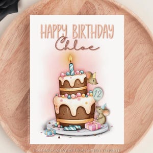 Biglietto di auguri personalizzato con topi stravaganti su una torta di compleanno Buon compleanno Biglietto di auguri carino per topi Compleanno di topi da bambina