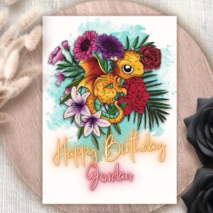 Carte d'anniversaire dragon illustrée unique en son genre, cadeau pour amoureux de dragon, carte de voeux dragon, carte créature fantastique et fantaisiste