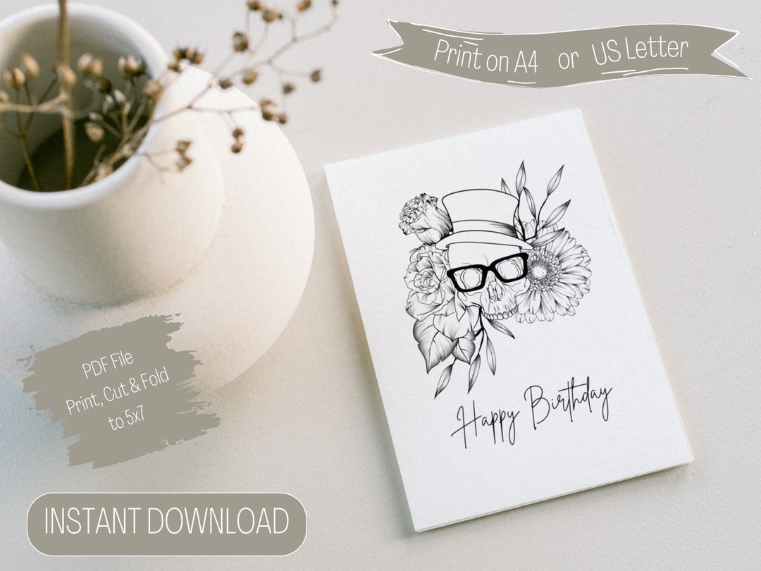 Skull Birthday Card Happy Birthday Hipster Skull Unique - Etsy