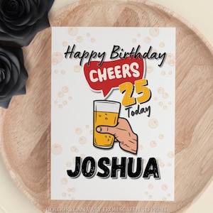 Tarjeta de cumpleaños personalizada con saludos Tarjeta minimalista de feliz cumpleaños para él Tarjeta de celebración con un vaso levantado Tarjeta de felicitación simplista Cervezas