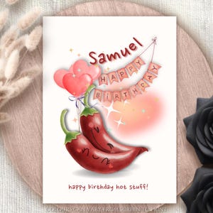 Tarjeta personalizada de feliz cumpleaños con chili, saludo picante y coqueto, tarjeta de felicitación de cumpleaños con chili divertido