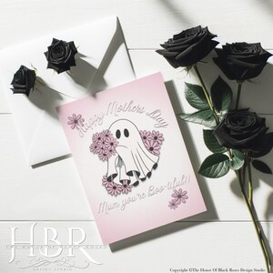 Mamá eres Boo-tiful Tarjeta del Día de la Madre Hecha a mano Linda tarjeta de felicitación fantasma Floral Rosa Imprimible Espeluznante Alternativa Descarga digital instantánea