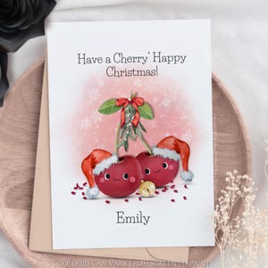 Carte de voeux personnalisée Have a Cherry Happy Christmas Pun de fruits Carte de Noël Carte de fête Punny Carte de fruits drôle