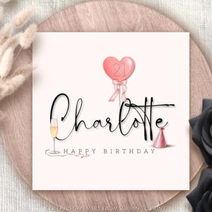 Personalisierte Geburtstagskarte für jedes Alter, Name, Herz-Ballon-Typografie Name Geburtstag, alles Gute zum Geburtstag Grußkarte