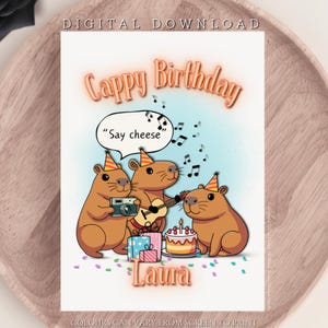 DIGITAL DOWNLOAD Personalised Cappy Birthday Fun Pun Capybara Birthday Card Greeting Card Birthday Funny Sentiment Card Printable Card