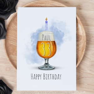 Personalisierte alles Gute zum Geburtstag Bierkerze Grußkarte Minimalistisch einfaches Pint mit Geburtstagskerze Blokey Geburtstagskarte