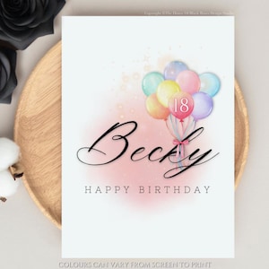 Nome personalizzato biglietto di compleanno per donne Buon compleanno Palloncini biglietto di compleanno Carino biglietto di auguri Biglietto di compleanno per ragazze