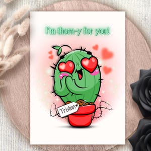 Je craque pour vous ! Carte de voeux d'anniversaire Carte de Saint-Valentin avec cactus kawaii lunatique Carte d'amour personnalisable avec cactus drôle