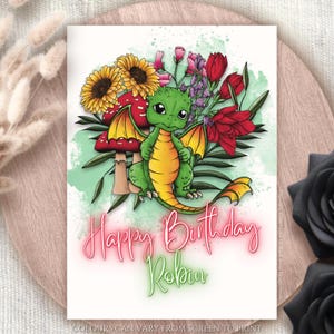 Cadeau personnalisé pour amoureux des dragons, carte de créature fantaisiste et fantaisiste, carte de voeux illustrée de dragon, carte d'anniversaire mignonne unique