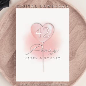 TÉLÉCHARGEMENT NUMÉRIQUE Nom personnalisé rose carte ballon d'anniversaire pour dames joyeux anniversaire carte de voeux simple et mignonne carte d'anniversaire féminine pour filles
