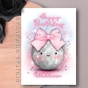 TÉLÉCHARGEMENT NUMÉRIQUE Carte d'anniversaire personnalisée boule disco girlie mignonne - carte d'anniversaire boule pailletée personnalisable - carte d'anniversaire Kawaii amusante sur mesure