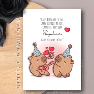 DIGITALE DOWNLOAD Gepersonaliseerde Capy-verjaardagskaart Capy-verjaardagskaart Leuke Capybara-sentimentkaart Fun Party