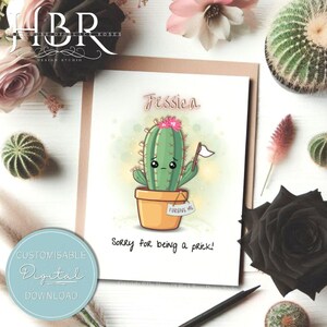 TÉLÉCHARGEMENT NUMÉRIQUE Personnalisé Kawaii Désolé d'être un piqué Carte de voeux Cactus drôle Carte d'excuses Cactus lunatiques J'ai foiré, Pardonne-moi