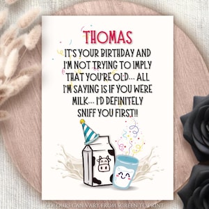 Personalisierte Wenn Sie Milch wären, würde ich Sie erste Alters-Geburtstags-Karte Schnüffeln Lustig für Ihn oder Sie Lustige alte Milch Wortspiel humorvolle Karte