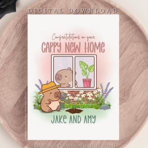 TÉLÉCHARGEMENT NUMÉRIQUE Carte de voeux Cappy New Home personnalisée Félicitations pour votre nouvelle maison Carte de déménagement Capybara Pun pour déménagement