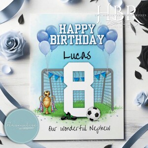 Tarjeta de felicitación personalizada de cumpleaños para niños con temática de fútbol. Tarjeta de cumpleaños personalizada para niños de fútbol de cualquier edad.