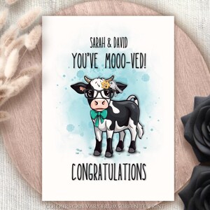 Carte de voeux personnalisée pour une nouvelle maison You've Mooo-ved Félicitations pour l'achat de votre nouvelle maison, carte de déménagement Cow Pun
