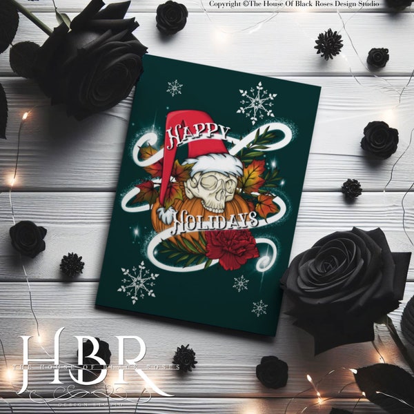 Pumpkin Skull Alternative Christmas Card 5x7 inch Printable Holiday Card