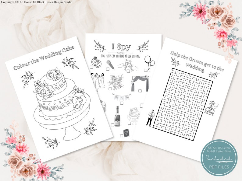 Printable Kids Wedding Activity Pack for Children Printable Wedding Favour Activities Wedding Colouring Book Digital Kids Playbook Set zdjęcie 3