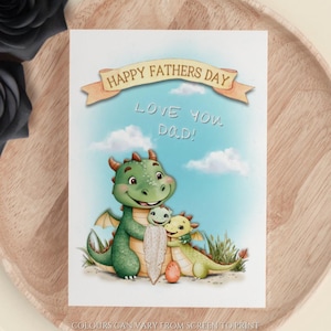Tarjeta del Día del Padre con el Dragón "Te amo, papá". Tarjeta de felicitación de tres dragones. Regalo de cumpleaños único. Tarjeta de celebración con diseño de dragón.