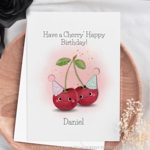 "Personalisierte Kirsch alles- Gute zum Geburtstaggruß-Karte ""Frozen Pun BDay Card"" Punny Geburtstagskarte Niedliche Kern Lustige Obstkarte."