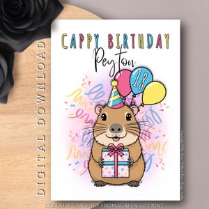 DIGITAL DOWNLOAD Personalised Cartoon Capybara Birthday Card Cappy Birthday Greeting Card Animal Kids Funny Humour Pun Card