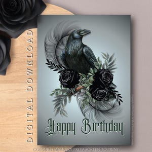 DOWNLOAD DIGITAL Cartão de Aniversário Alternativo Corvo Corvo Escuro Cartão Estético Pássaro Gótico Cartão de Saudações Exclusivo