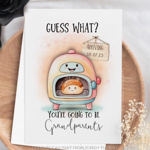 Gepersonaliseerd wenskaart: raad eens wat je gaat worden... Bun in the Oven We're having a Baby-aankondigingskaart
