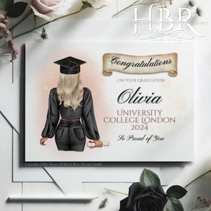 Carte de voeux personnalisable pour l'obtention du diplôme universitaire pour elle Félicitations pour l'obtention de votre chapeau et faites défiler n'importe quel nom 2024