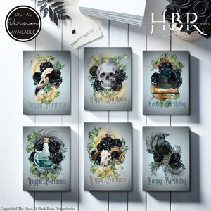 Creepy Aesthetic Goth Greeting Card Alternative Gothic Birthday Card Handmade Unique Dark Halloween Sentiment Card Skull Raven Postcard