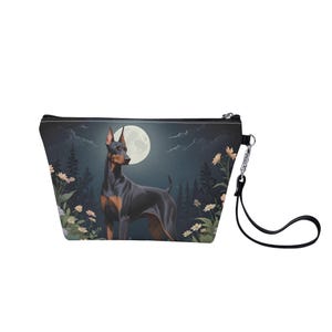 Doberman Pinscher Makeup Bag – Doberman Lover Gift – PU Leather Zipper Sling Wristlet – Cute Dog Cosmetic Pouch – Travel Organizer