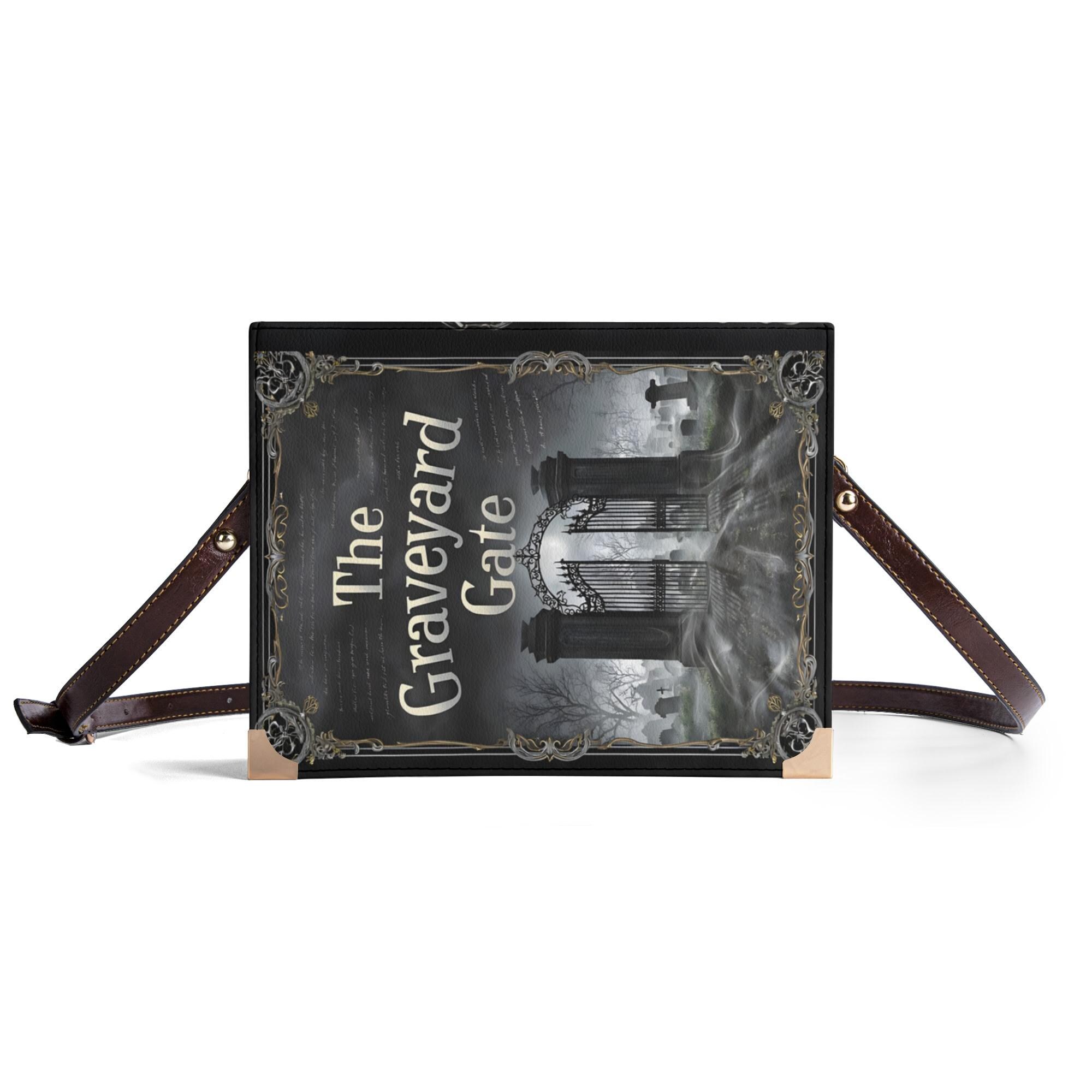 Gothic Purse The Graveyard Gate Bible Handbag Book Cover Crossbody Bag for Literary Lovers Gothic Cemetery Purse Dark Academia Shoulder Bag