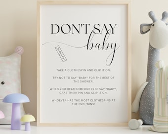 Don't Say Baby Clothespin Sign Printable | Baby Shower Game Sign | Don't Say Baby Game | Baby Shower Activity Sign | Instant Download