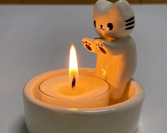 Cat Candle Hand Warmer Candlestick Holder Cute Kitten Creative Aromatherapy Home Desktop Decorative Ornaments