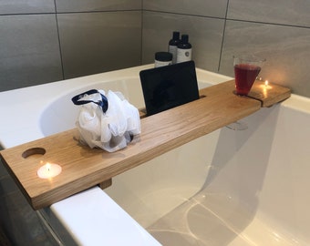 Caddie de bain en chêne, Caddie de bain, Plateau de bain, Accessoires de salle de bain, Rangement de salle de bain, Étagère de bain, Accessoires de salle de bain en bois, Décor de salle de bain