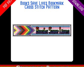 Books Save Lives Pride Bookmark Cross-stich Pattern