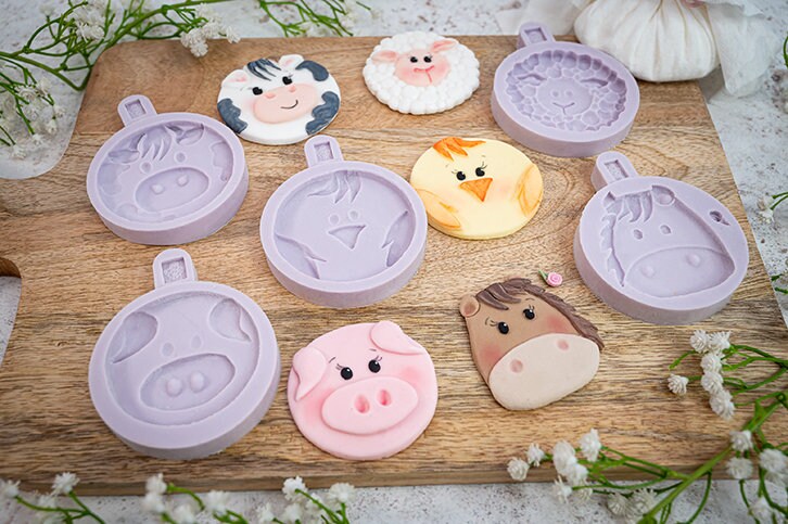 Stampi In Silicone Per Torte E Decorazioni - Set 2 Pezzi Con 16 Forme Animali Della Fattoria, Per Fondente, Cioccolato, Resina E Argilla